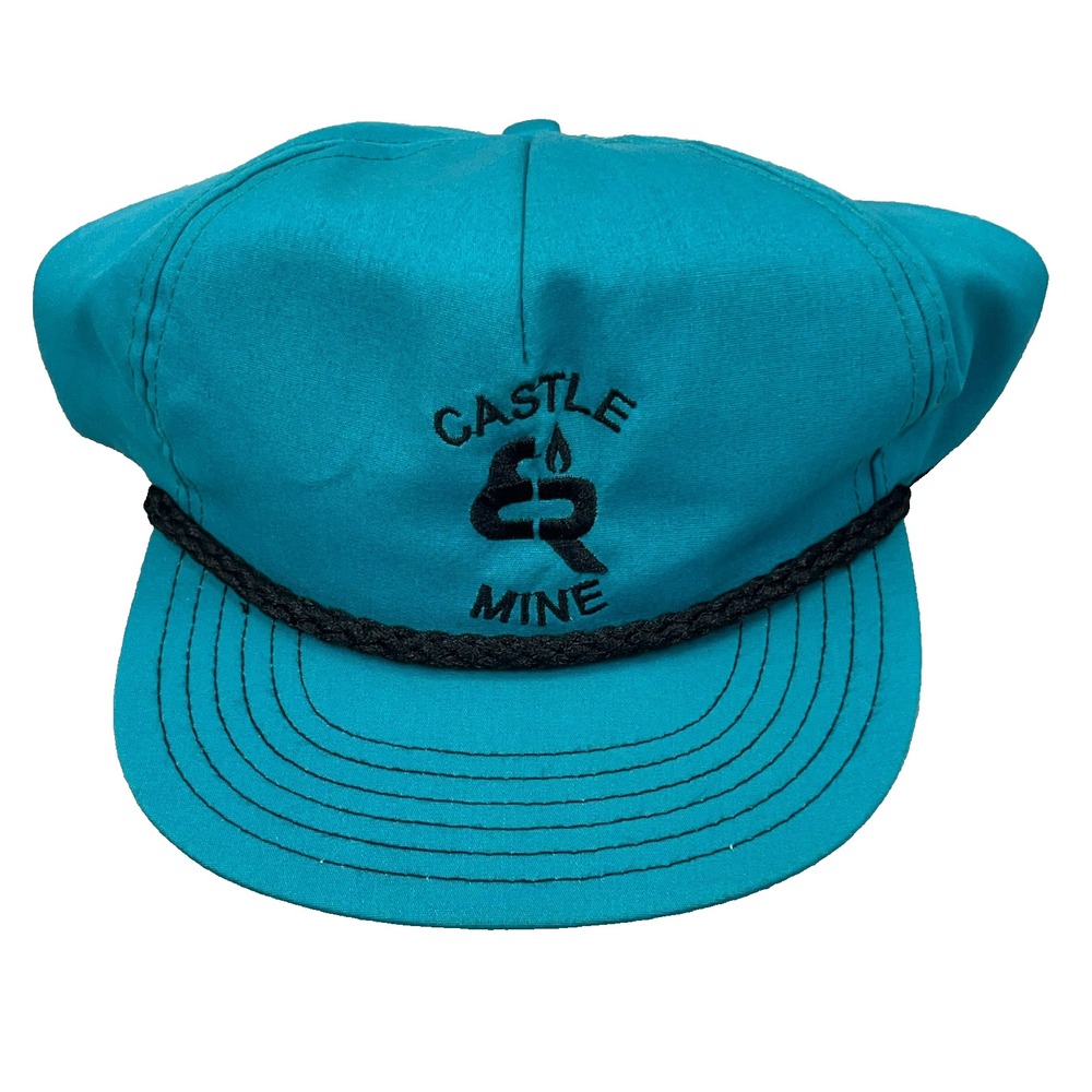 Vintage Elk Run Castle Coal Mine Trucker Hat Blue 90s Made in USA Rope Cap LL16